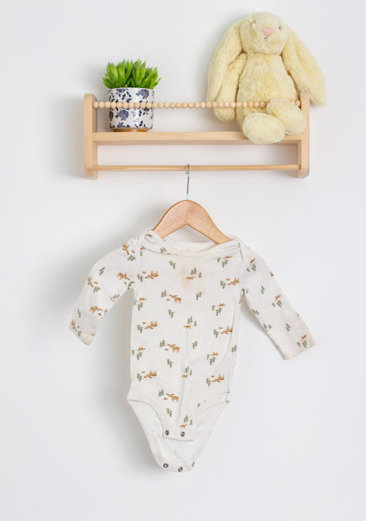 Child Of Mine 6-9M White with brown and green print Onesie Play