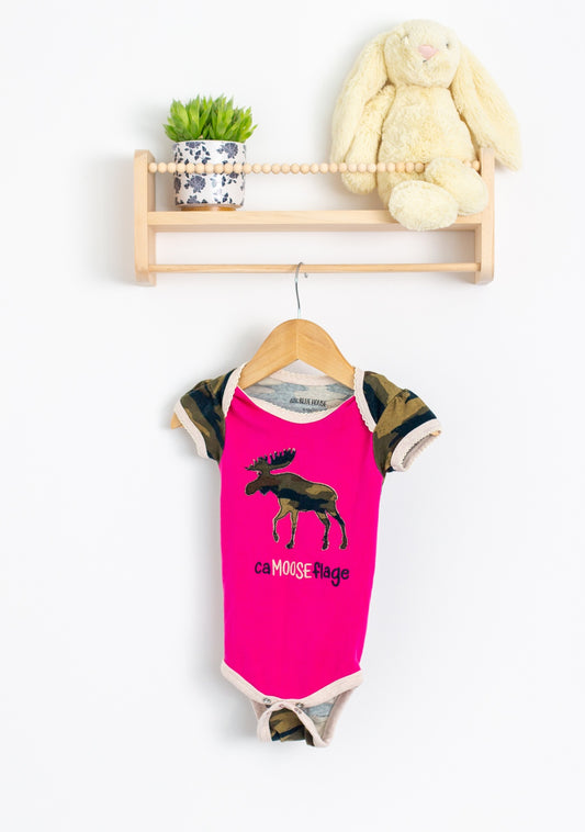 Little Blue House 6-12M Pink with camouflage accents Onesie