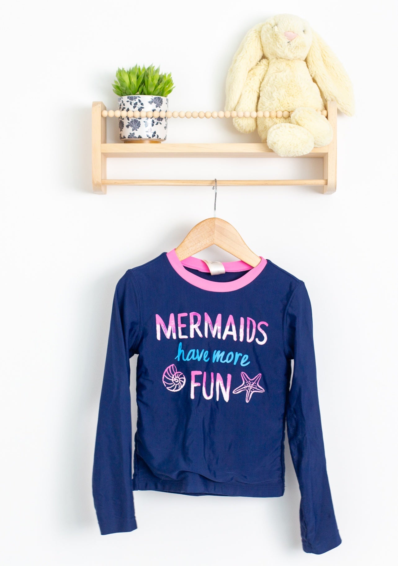OSHKOSH 7 Navy Blue with Pink, Blue, and White accents Swim Shirt