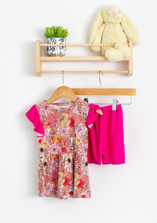 BUSYY Bee 2T Pink, Multicolor Floral Short Set