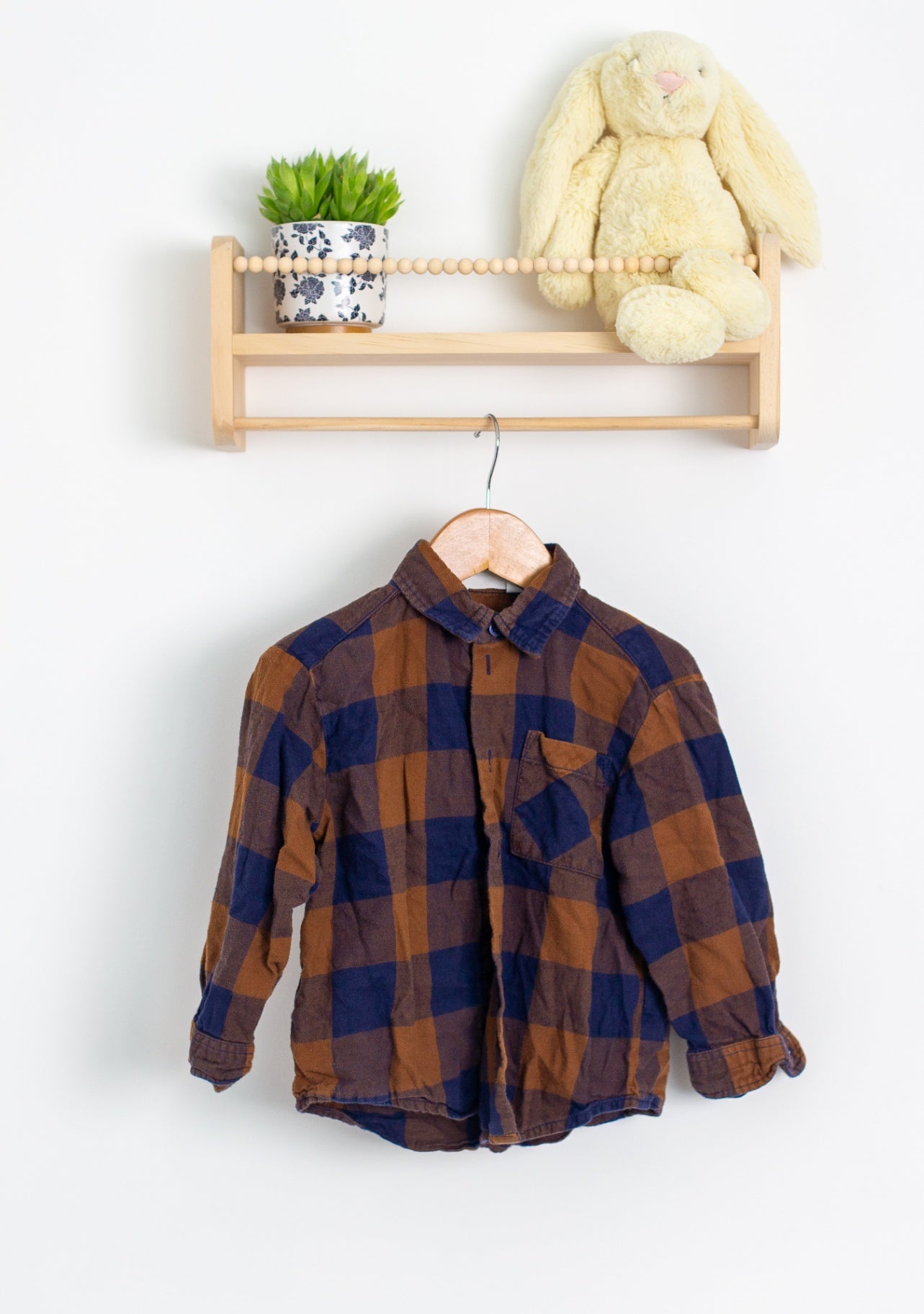 H&M 4T Brown and Navy Blue Plaid Shirt