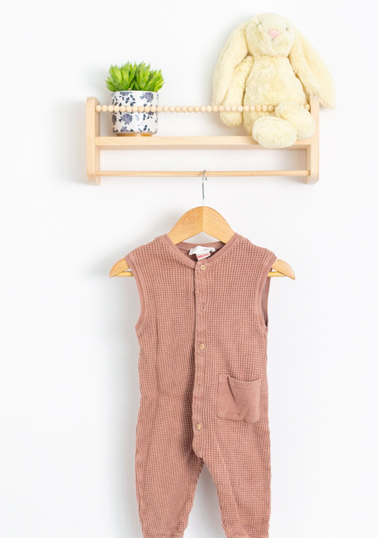 ZARA 6-9M Pink Sleeves Waffle Romper