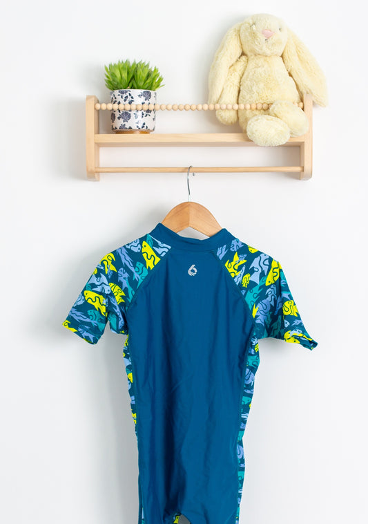 Level Six 2-3Y Blue with yellow and blue abstract patterns zip Rash guard