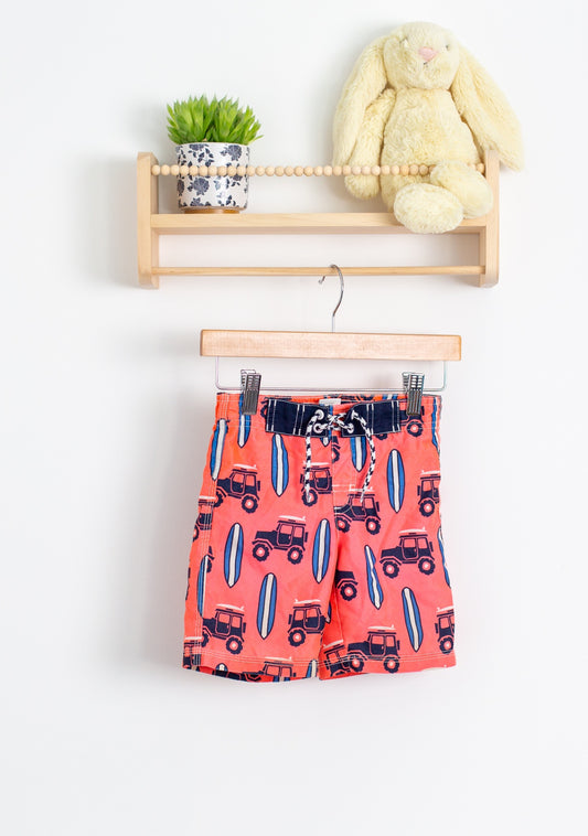 Gymboree 3 Coral/Black/Blue Swim Shorts