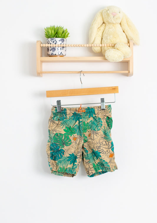 GYMBOREE 3 Beige with green, blue, and orange tropical print Shorts