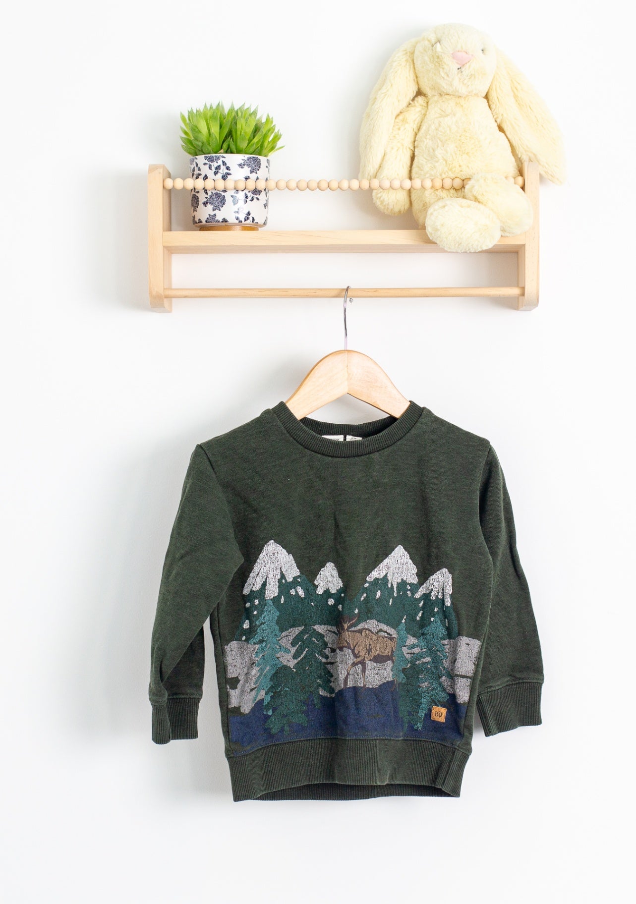 TenTree 3 Dark Green Winter Scenic Crew Neck Sweater