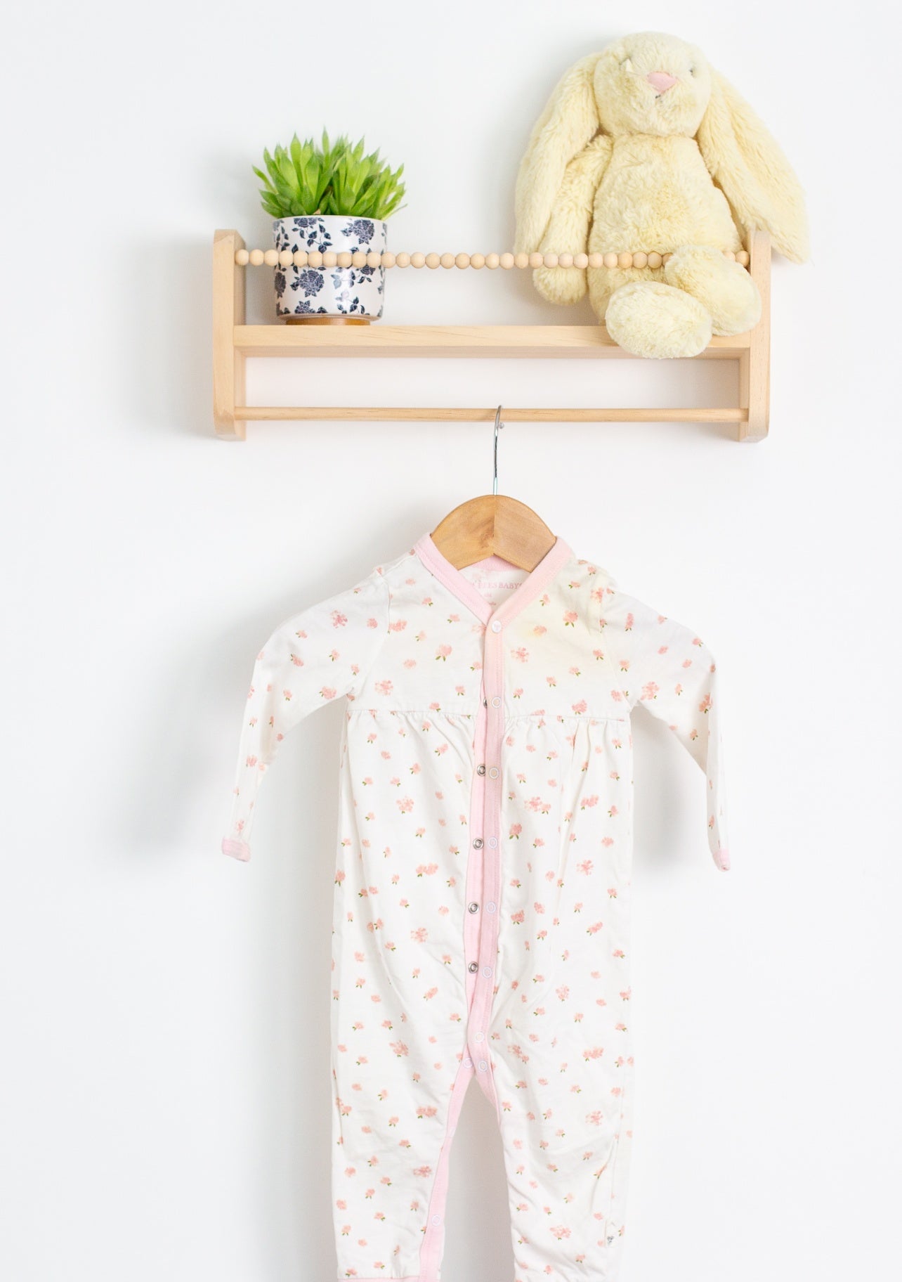 Burts Bees 3-6M White with pink floral pattern PLAY