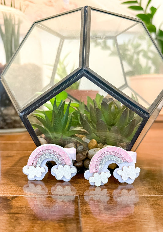 ElleBelle's Bowtique Pink and white Rainbow Bow Set