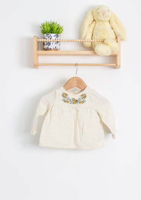 H&M 9M Cream/Beige with embroidery details linen Top