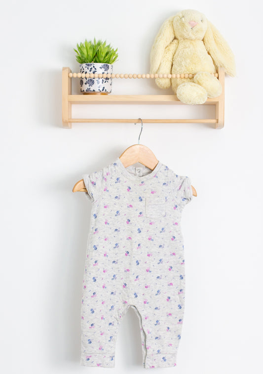 babyGap 3-6M Gray with pink and blue floral print romper