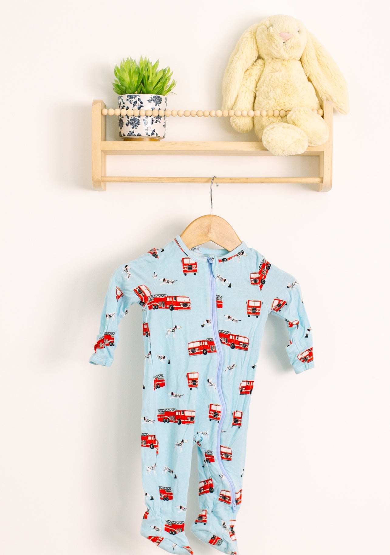 Unknown 3-6M Light blue Firetruck Bamboo Onesie