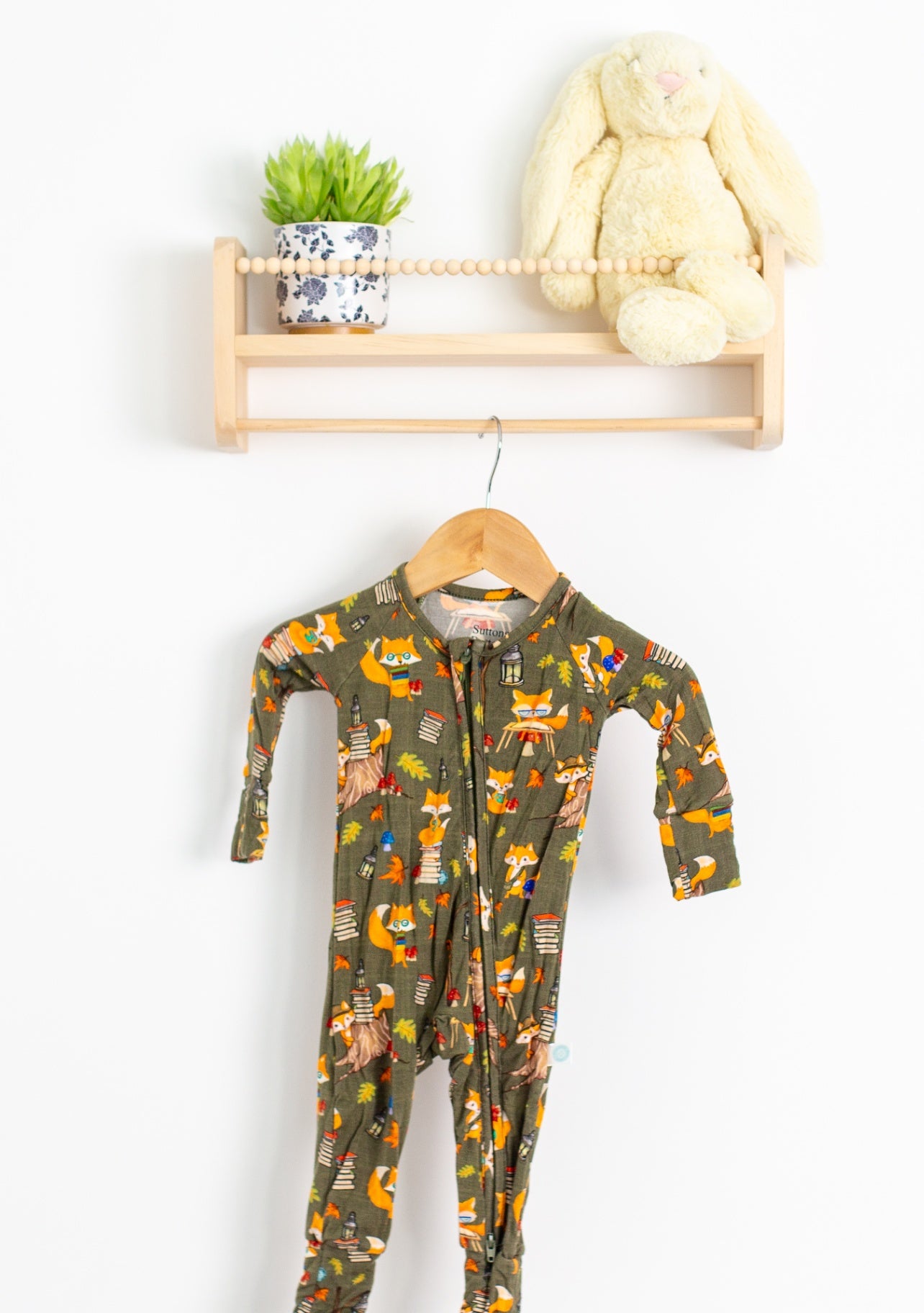 Suttons buttons 0-3M Green Studious Fox Onesie