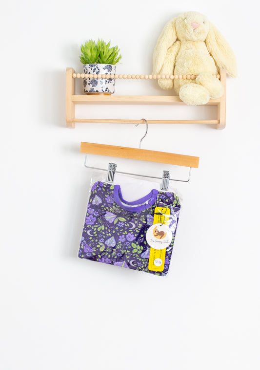 Sleepy Sloth 12-18M Purple with floral and butterfly pattern Two Piece Pajamas NWT