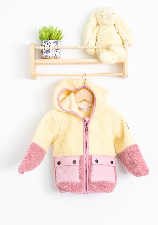 Deux Par Deux 18M Pink and Cream Hooded Fleece Jacket