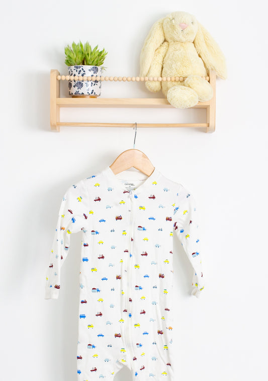 George 3T White with multicolored cars pattern Sleeper - Whimsy