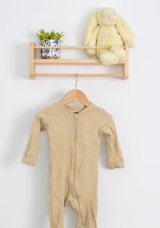 The Littlest 6-12M Beige Ribbed Sleeper Play - Whimsy