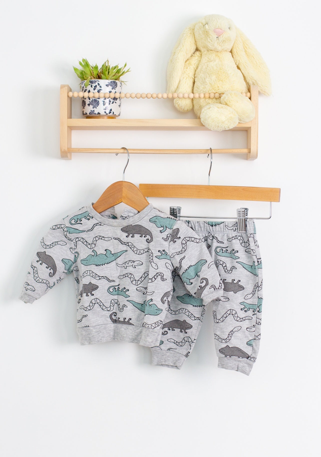 PL:Baby (Petit Lem) 6M Gray with multicolored dinosaur print Sweatsuit - Whimsy
