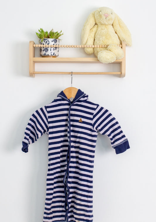 Gap 6-12M Navy blue and white hooded Romper Play - Whimsy