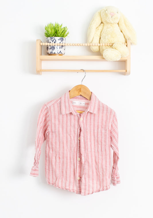Zara 3-4Y Pink and white striped Button Up